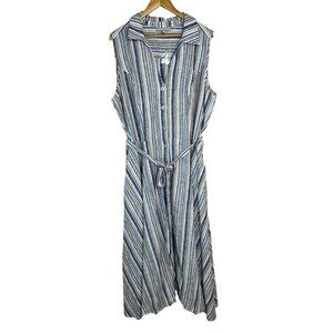 Woman Within NWOT Linen Blend Striped Shirt Dress Plus Size 22W Summer Pockets